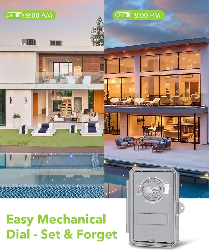 BN-LINK Pool Pump Timer, Outdoor Timer Box, Heavy Duty, 2HP 40A Max, 120, 240, 277 VAC, for Pool Pump, Water Heater, Fans, SPA, ETL Listed (Digital)