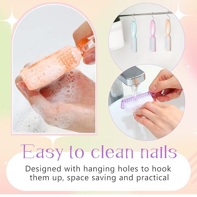 Patelai 200 Pcs Handle Grip Nail Brush Bulk Fingernail Brushes Pedicure Brush for Feet, Toes and Cleaning Fingernail (5 Colors)