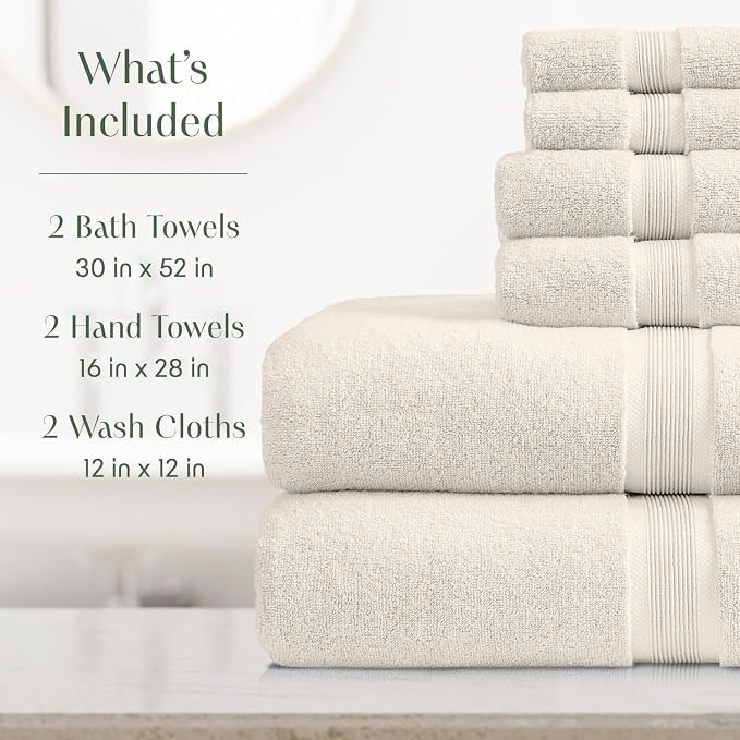 Springtree Home Luxury Bamboo Rayon Bath Towel Set | 6-Piece Set | Sand | 35% Bamboo Rayon - 65% Zero Twist Cotton | Absorbent Quick-Dry Towels for Bathroom | Ultra Soft | OEKO-TEX Standard 100