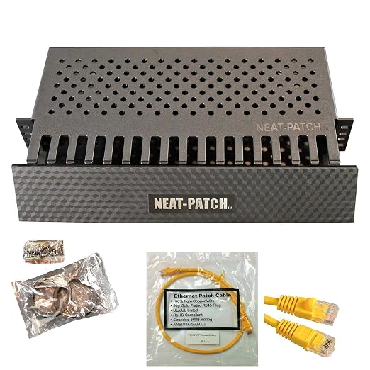 Neat Patch 2U Cable Management Kit - 2 Packs w/ 48 CAT6 Patch Cables (2FT Yellow)
