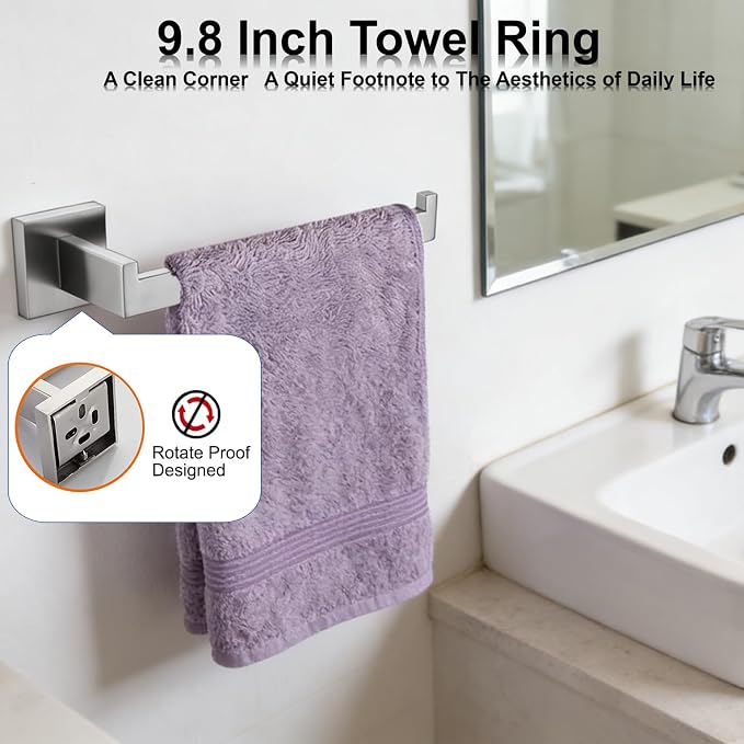 Bathroom Hardware Set 10 Piece Brush Nickel Bathroom Accessories Set SUS304 Towel Bar Set Includes 2 Towel Bar 24 Inch+2 Towel Holder+2 Toilet Paper Holder+4 Towel Hooks (10, Brushed Nickel)