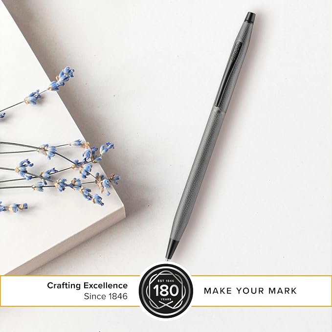 Cross Classic Century Slate Gray Engraved Diamond Pattern Ballpoint Pen - Refillable Pen for Effortless Writing - Black Ink - Durable Construction - Premier Distinctive Look - Gift-Ready