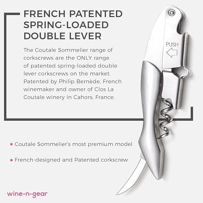 Prestige Waiters Corkscrew By Coutale Sommelier - Stainless Steel - Handmade and Sustainable Pinewood Crate - French Patented Spring-Loaded Double Lever Wine Bottle Opener for Bartenders and Gifts