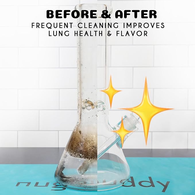 nugbuddy Glass Cleaning Kit - Reusable Silicone Accessories - Complete Kit to Clean your Piece, Just Add Cleaner - Reusable Soaker Bag, Brushes, Mat, Caps & Plugs, Funnel, & Microfiber Towel