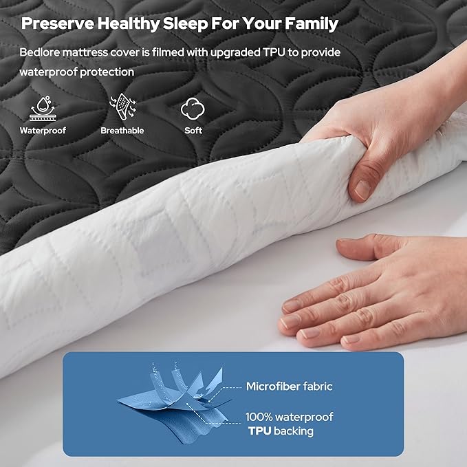 BEDLORE Waterproof Mattress Protector, King Size Mattress Pad with Deep Pocket 6"-18" Depth, Soft Noiseless Dirt-Proof Bed Mattress Cover Washable for Home, Bedroom, Hotel (Black)