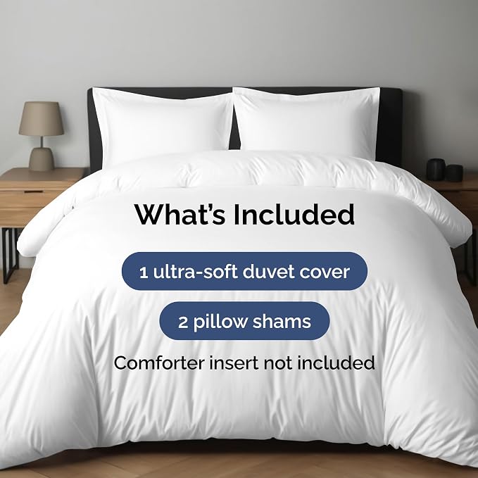 Duvet Cover Cal King Size Set - Extra Soft Cal King Duvet Cover 104" x 98" with 2 Pillow Shams for Women, Men, Kids & Teens - Hotel Luxury w/ Zipper Closures & Ties - Comfy, Cozy & Breathable (White)