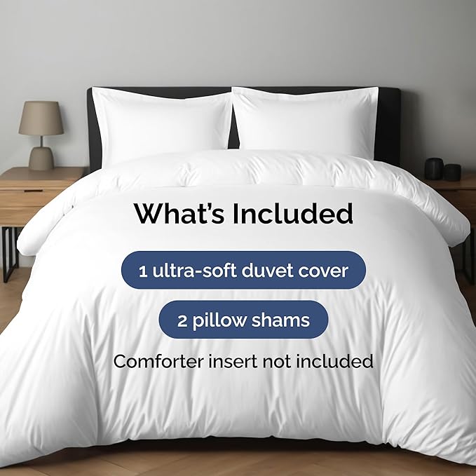 Duvet Cover Queen Size Set - Extra Soft Queen Duvet Cover 90" x 90" with 2 Pillow Shams for Women, Men, Kids & Teens - Hotel Luxury, Easy-Care w/ Zipper Closures & Ties - Comfy and Breathable (White)