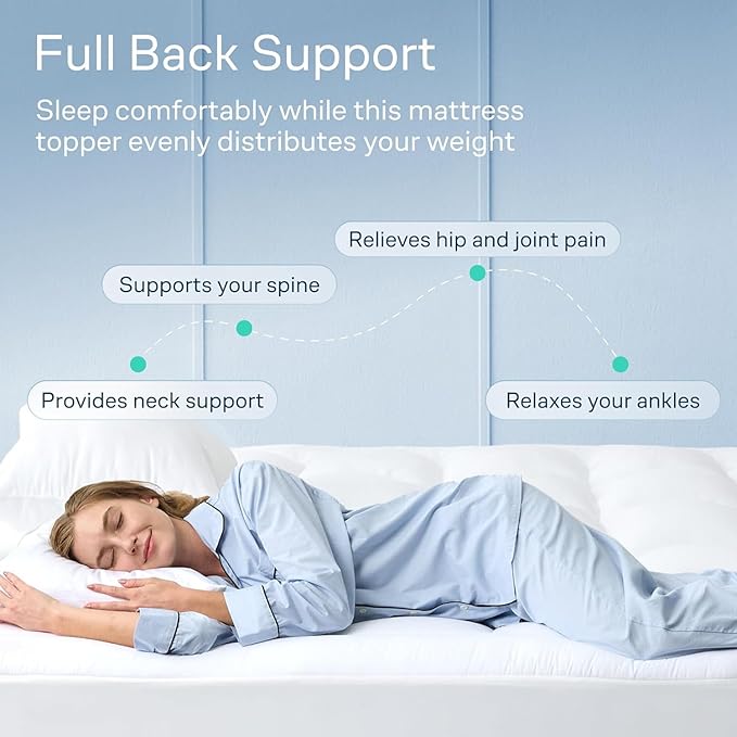 Niagara Sleep Solution Cloud-Like Twin Non-Slip Mattress Topper - 100% Cotton Top Mattress Pad for Back Pain Relief - Extra-Grip, Breathable & Naturally Cooling for Hot Sleepers, White