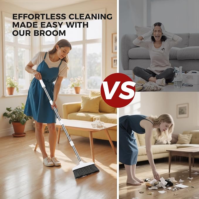Handy Broom, Indoor/Outdoor Brooms, Duty Kitchen Broom, for Home Garage Kitchen Office Courtyard Lobby Patio Lawn Concrete (1, White)
