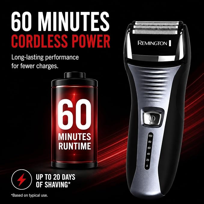Remington F5 Power Series Foil Shaver, Electric Razor for Men, Cordless Rechargeable with Pop Up Trimmer, Pivot & FlexFoil Technology, Lightweight Handheld Design, Black