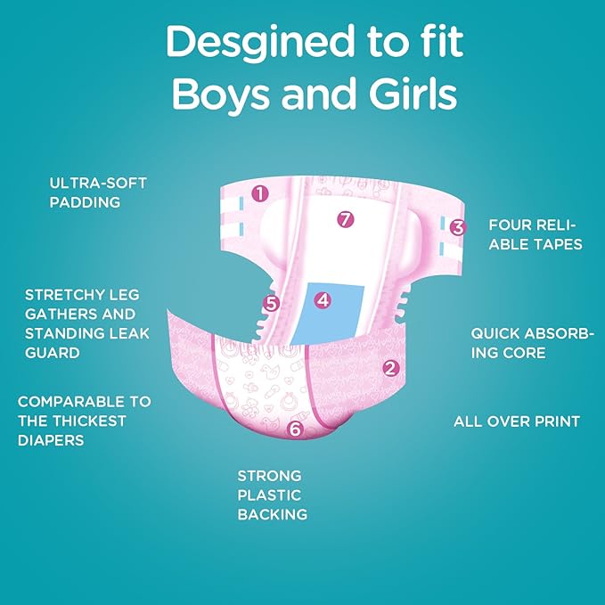 Littleforbig Adult Printed Diaper 10 Pieces - Nursery Pink (Large 36"-46")