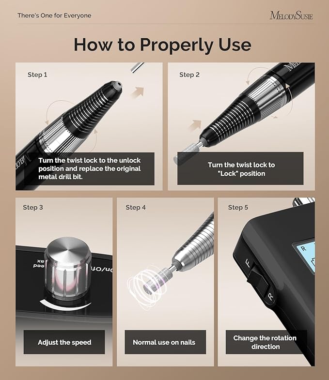 MelodySusie Entry-Level Clip-On Rechargeable Nail Drill, Scamander(SC320H) 30000RPM Popular Classic E-File with LCD Display for Manicure Shaping & Gel Removal, Perfect for Nail Art Training & Home Use