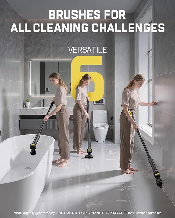 Fanttik Flip G9 Pro Electric Scrubber, VoltiPulse Motor, Dual-Speed Cleaner with 6 Brush Heads, Adjustable Angle & Extendable Handle, IPX7 Waterproof, Type-C Charge for Bathroom, Tile, Grout - Black
