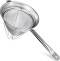 10 Inch Chinois Strainer,18/8 Stainless Steel Conical Fine Mesh Bouillon Sieve, Heavy Duty China Cap Strainers with Stand for Sauces Soups Broth Purees Jam