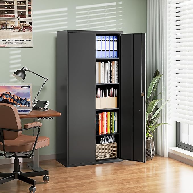 Metal Garage Storage Cabinets with Lock Door and Adjustable Shelves, Steel Tool Cabinets for Home,Office,Warehouse Organisieren (Black, 72" H)