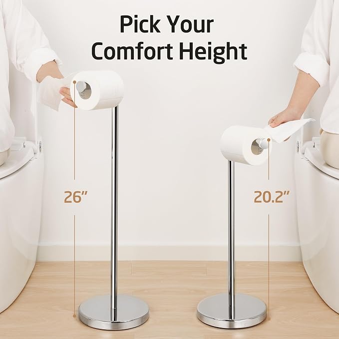 KES Toilet Paper Holder Free Standing with Heavy Weighted Base, Toilet Paper Holder Stand Modern, Toilet Paper Roll Holder Rustproof 18/8 Stainless Steel Polished Finish, BPH283S1