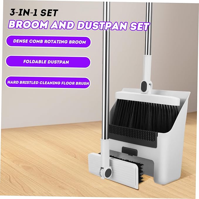 Household Hand Brooms Set Sweeper Broom Standing Dustpan Wide for Outdoor Sweep