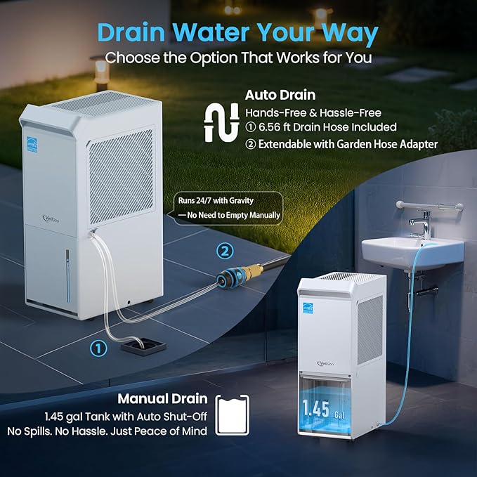 5,000 Sq.Ft Most Efficient Energy Star 2024 Dehumidifier with Pump,Vellgoo Max 100 Pint/D Smart Compressor Dehumidifier for Basement with Drain Hose, for Home,Large Rooms