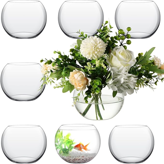 Sawysine 8 Pcs Bubble Bowl Vase Centerpiece 7.8''W X 6.3''H Round Glass Flower Vase Bulk Clear Terrarium Fish Bowl for Wedding Event Goldfish Planter Floral Centerpiece Office Home Decor