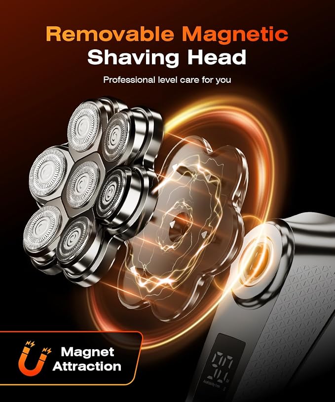 7D Head Shavers for Bald Men, Waterproof Wet or Dry Electric Razor for Men, 5-in-1 Detachable Head Shaver, Grooming Kit, LED Display/Type-C Charge, Travel-Friendly-Steel Gray