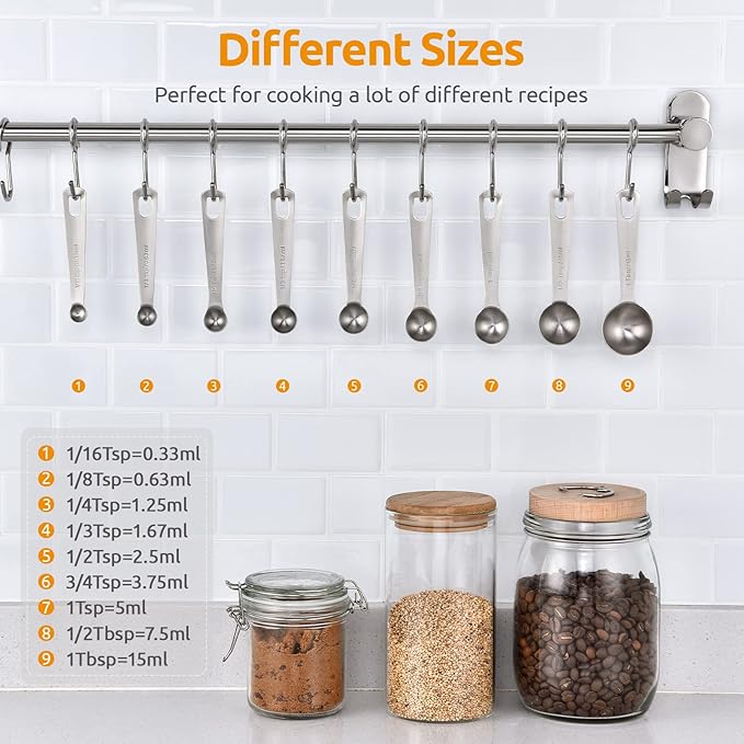U-Taste 18/8 Stainless Steel Measuring Spoons Set for Dry and Liquid Ingredients(Set of 9), and Upgraded Measuring Cups and Spoons Set of 10 with Reinforced Welded Handle (Black)