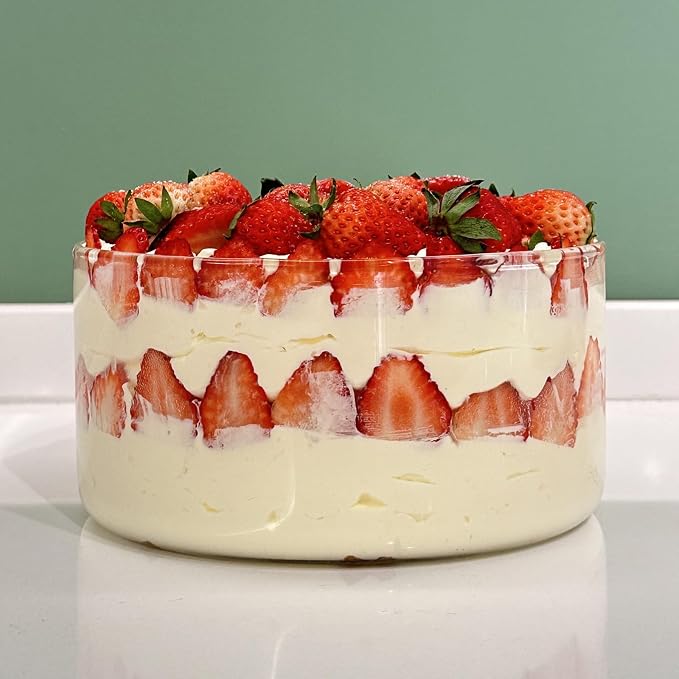 190oz Extra Large Glass Trifle Bowl with Lid, Modern Design Clear Glass Round Dessert Centerpiece Serving Bowl for Laying Ice Cream Cakes, Salad, Fruit, Microwave & Dishwasher Safe