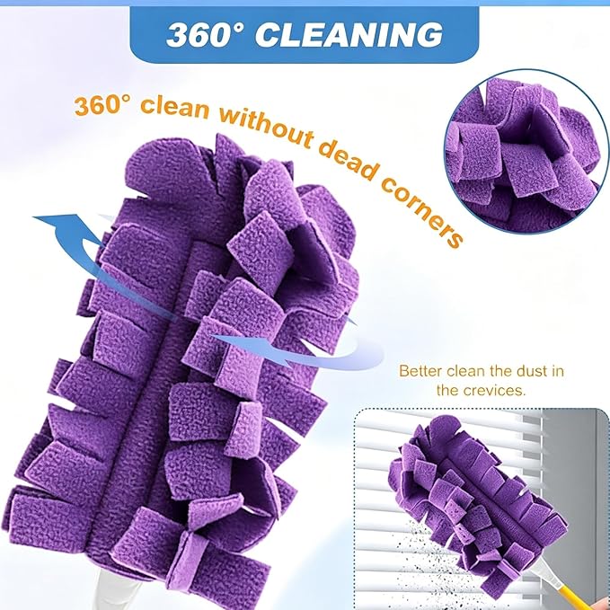 Reusable Chenille Microfiber Dust Duster, 2026 Upgrade Removable Washable Cloth Covers, 360° Electrostatic Duster Refills with Handle, Multi-Surface Dusting Mop for Efficient Home Cleaning (Set C)