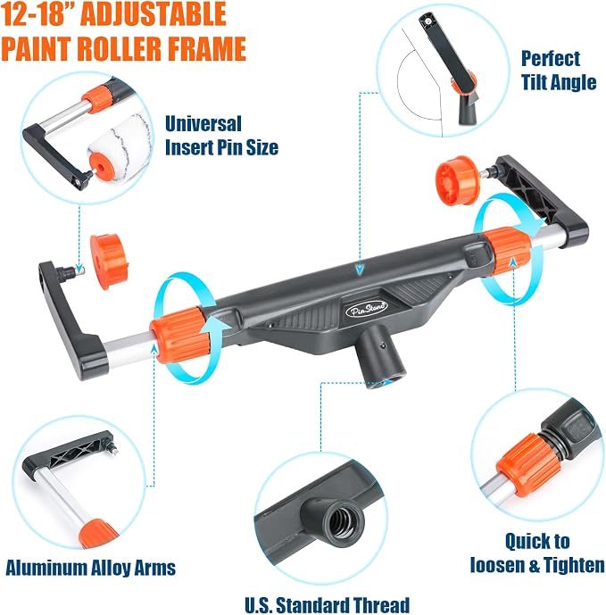 22pcs 12"-18" Adjustable Large Paint Roller with Tray & Liners Kit: 1-5Ft Aluminum Extension Poles, Brush & Roller Cleaner, 18" Nylon Covers for Walls,Ceiling,Floor,Interior,Exterior Painting