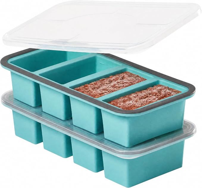 1 Cup Silicone Freezer Trays with Lid, Meal Prep Containers-2-Pack | Food-Grade Silicone, BPA-free, Food Freezer Mold for Soup, Stew, Sauce, Leftovers, Reinforced Alloy Frame, Dishwasher Safe