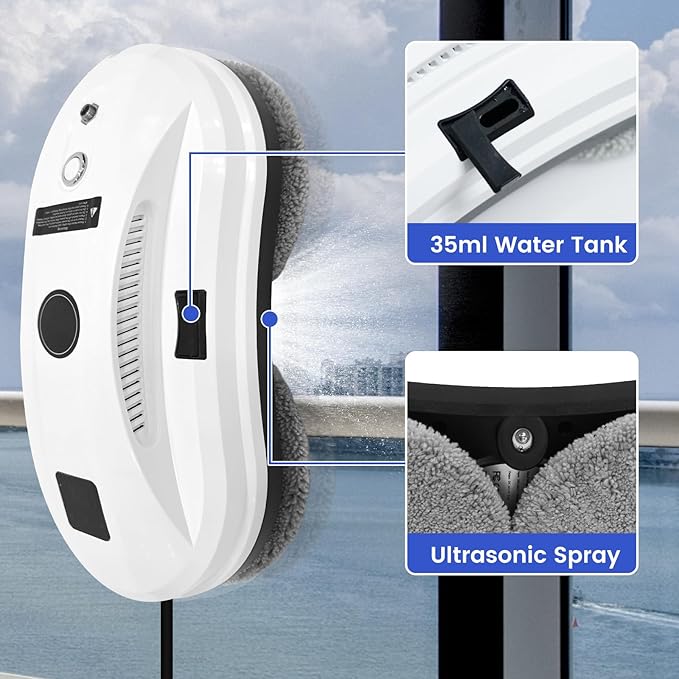 Window Cleaning Robot, Auto-Spray Window Cleaner, AI Path Planning & Edge Detection, 3000Pa Suction, Remote Control, Ideal for Glass Windows that are Difficult to Reach Manually