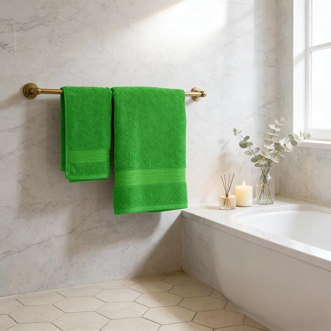 COZYART Luxury Bath Towel Set 6 Pcs Kelly Green 100% Turkish Cotton 650 GSM | OEKO-Tex 100 Certified Zero Twist Ring Spun, Soft Absorbent Quick Dry, Plush Fluffy, Breathable Hotel Quality for Daily Use