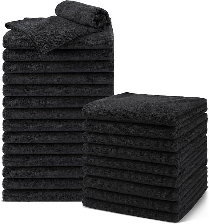 UNIMADE Salon Towels 24 Pack, Microfiber Barber Towels Bulk, (16x29 inches) Hair-Drying Cloth Super Soft Black Hand Cloth for Gym, Bath, Spa Use and Home Beauty Care(Not Bleach Proof) | (16x29 inches) Hair-Drying Cloth Super Soft Black Hand Cloth for G...