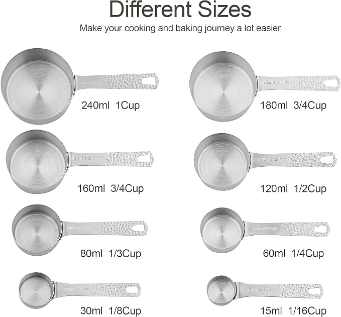 Measuring Cups and Spoons Set, 18 Piece 18/8 Stainless Steel Measuring Cups and Spoons Set for Dry & Liquid, Metric & US Metal 8Measure Cup and 9 Spoon & Leveler for Baking & Kitchen