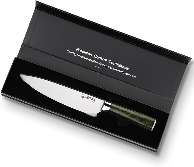 Chef Knife, 8 Inch High Carbon Stainless Steel Sharp Kitchen Knife with Ergonomic Pakkawood,Gift Box for Family & Restaurants 8-Inch Chef Knife, High-Carbon Stainless Steel Kitchen Knife