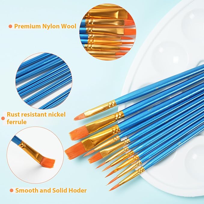 72 Pcs Painting Brush Palette Set, 60 Pcs Paint Brushes with 12 Pcs Palettes to Create Art Paint Oil Watercolor