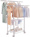 Clothes Drying Rack Foldable，Height & Length Adjustable Drying Rack | Large Drying Rack with 2-Tier Long Pole，Bedding，Lothing，Space Saving Drying Rack Clothing for Apartment，Balcony, White