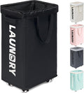 Goodpick Black Laundry Hamper with Wheels, 75L Dirty Clothes Hamper with Removable Wash Bag for Laundry Room, Rolling Laundry Basket
