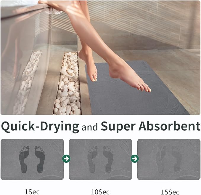XMarrat Large Stone Bath Mat, Super Absorbent Diatomaceous Earth Bath Mat Large, Quick Drying Non-Slip Diatomite Stone Bath Mats for Bathroom, Easy to Clean (Dark Grey, Extra Large 31.5" x 19.7")