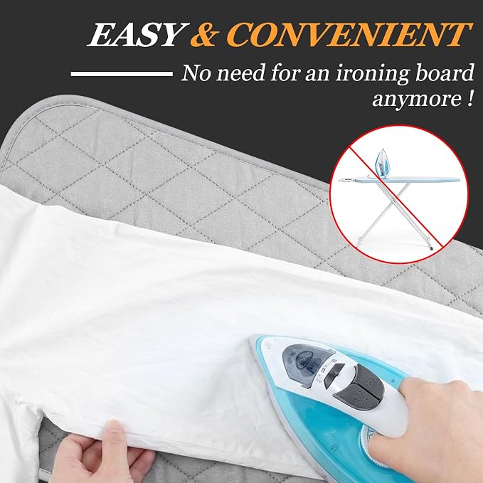 Tegeme 12 x 20 Inch Ironing Mat, Heat Resistant Foldable Iron Board Pad | For Tabletop & Countertop, Large Quilted Cotton Surface, Thick Heat Resistant Padding, Foldable Design, Home & Travel Use