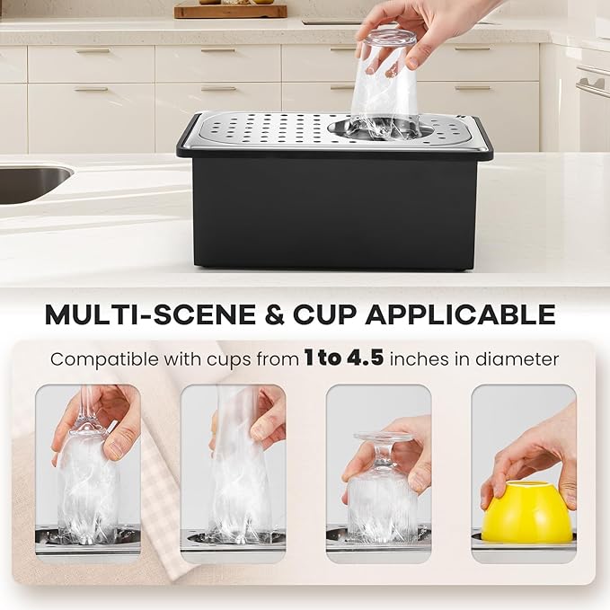 Huanyu Pitcher Rinser with Detachable Countertop Base | 360° Rotating High-Pressure Nozzle | Stainless Steel with Drain and Drip Tray | Auto Cup Cleaner for Home and Commercial | 13.39×7.68×5.43 in
