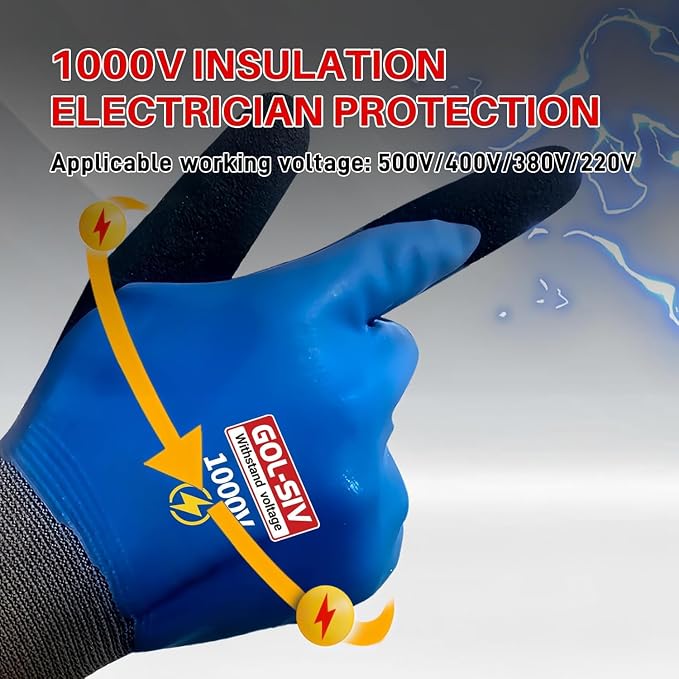 1000V Insulated Work Gloves, ASTM D120, 2 Pairs, Large | High dexterity electrical safety gloves. Non-slip grip, breathable. For EV, HVAC & low-voltage repair.