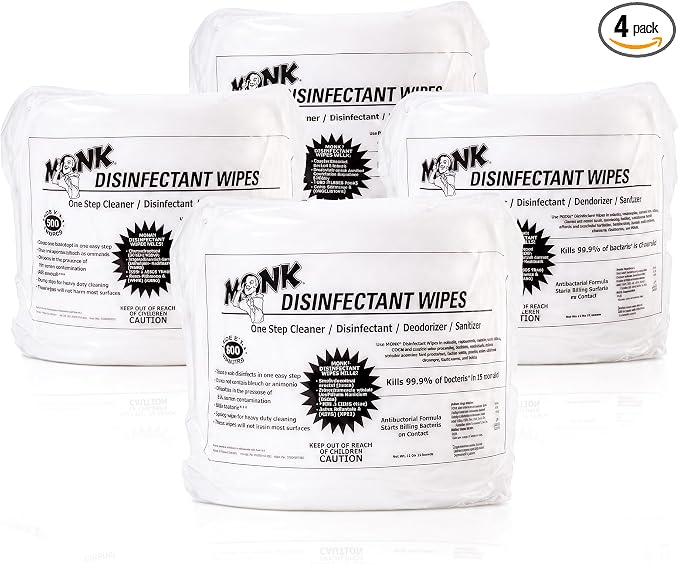 Monk Disinfecting Wipes (4 Refills of 800 Count) for Commercial Facilities | Heavy Duty Cleaning Wipes - 3in1 Disinfectant, Deodorizer & Sanitizer Cleaning Supplies – All Purpose Cleaner for Home & Gym