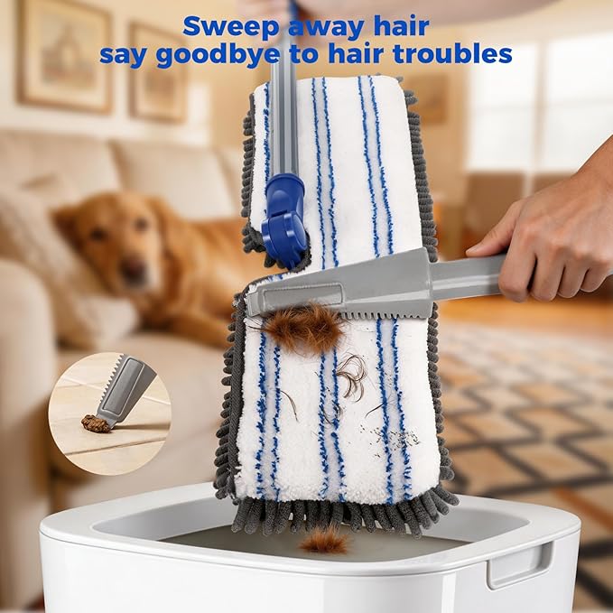 Masthome Microfiber Flat Mop, 16" Wide Floor Mop with 4 Reusable Pads & Hair Scraper, 360° Swivel Dual Sided Flip Mops, Wet Dry Dust Mop for Hardwood, Laminate, Tile, Pet Hai