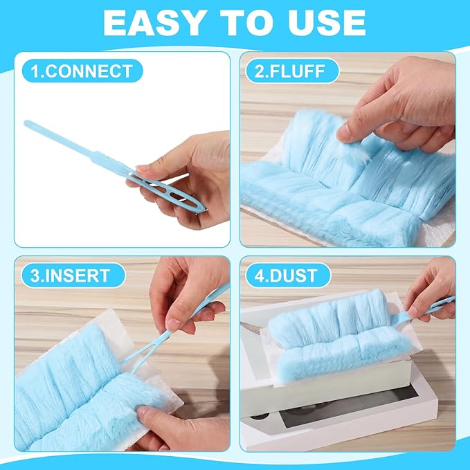 Mimorou 50 Pcs Disposable Dusters Refills Bulk Heavy Duty 180° Multi Surface Replacement Dusters for Cleaning Ceiling Fan with Microfibers Unscented (Blue Color)