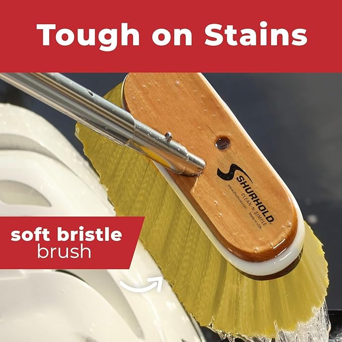 Shurhold Classic Deck Brush – Boat Cleaning Brush with Wood Block, Rubber Bumper & Durable Bristle Design