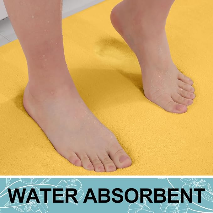 Smiry Memory Foam Bath Mat 47x24, Extra Soft and Absorbent Bathroom Mats, Non Slip Washable Carpet for Floor, Shower and Tub, Yellow