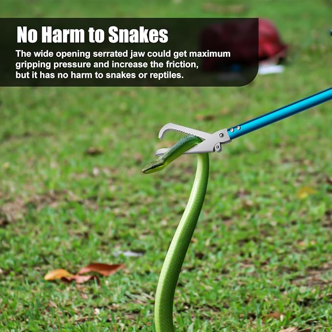 60" Snake Tongs, Professional Aluminum Alloy Standard Reptile Grabber Reacher | Snake Catcher Wide Jaw Handling Tool for Outdoor, Garden, and Emergency Use