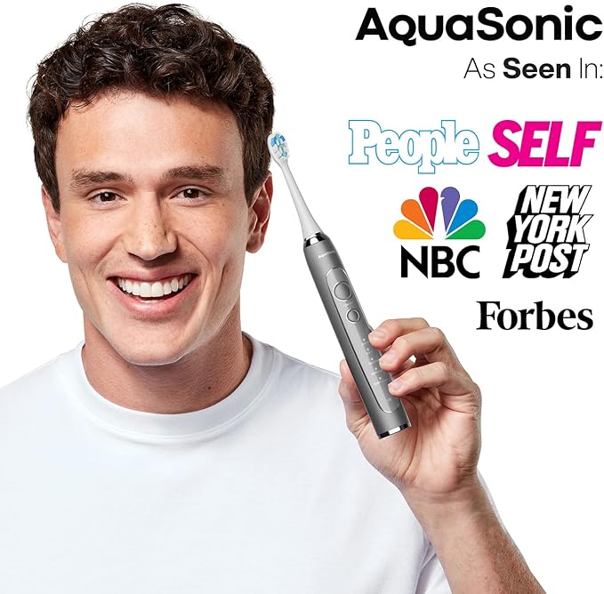 Aquasonic Vibe Series PRO – Ultra-Whitening Electric Toothbrush – 5 Modes & Smart Timers – Premium Travel Case & 6 Proflex Brush Heads – ADA Accepted Toothbrush (Charcoal Metallic)