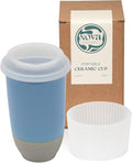 NOVA CERAMICS Travel Mug - Ceramic Coffee Mug With Lid – Microwave & Dishwasher Safe Coffee White & Grey Tumbler - Fits In Cup Holder – 16oz – Coastal Drift