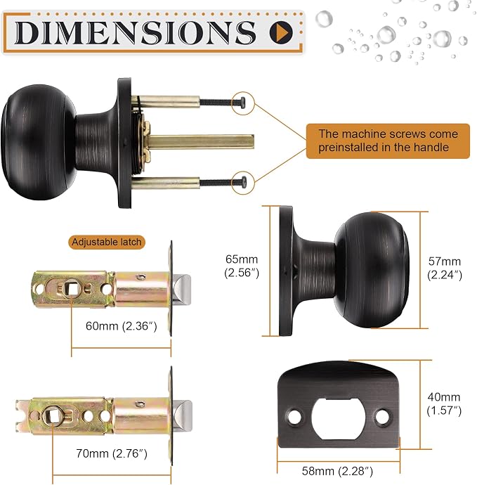 Probrico Door Knob, Interior Passage Door Knobs for Hall and Closet, Oil Rubbed Bronze, 10 Pack
